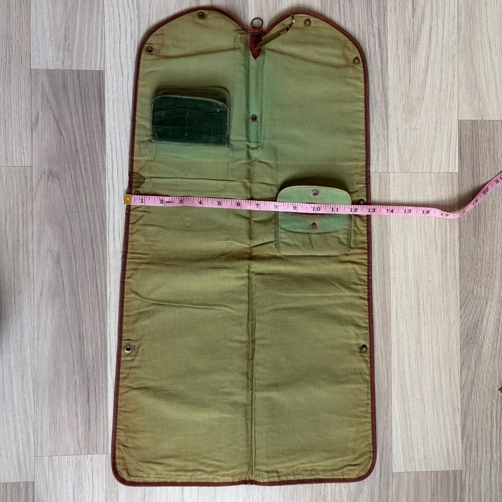 Vintage Brown Leather Sewing/Tie Case Green Canvas Organizer H.A. Giddings